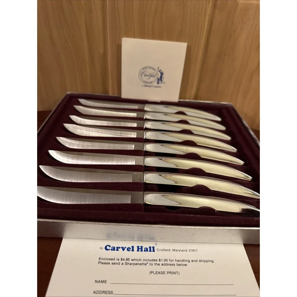 Carvel Hall Stainless Steel Steak Knives Vintage Set/8 In Box Made in USA.  EUC!